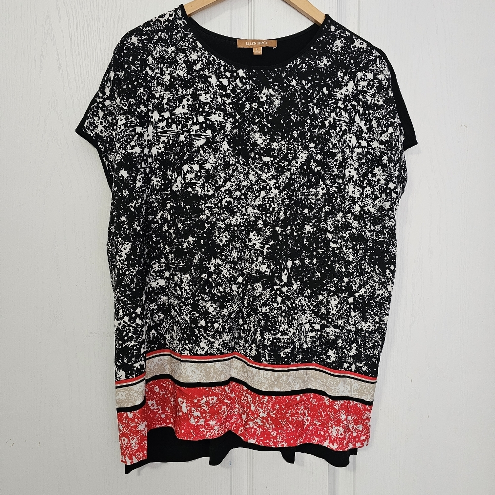 Ellen Tracy Abstract Print Blouse  Red and Black Size Large